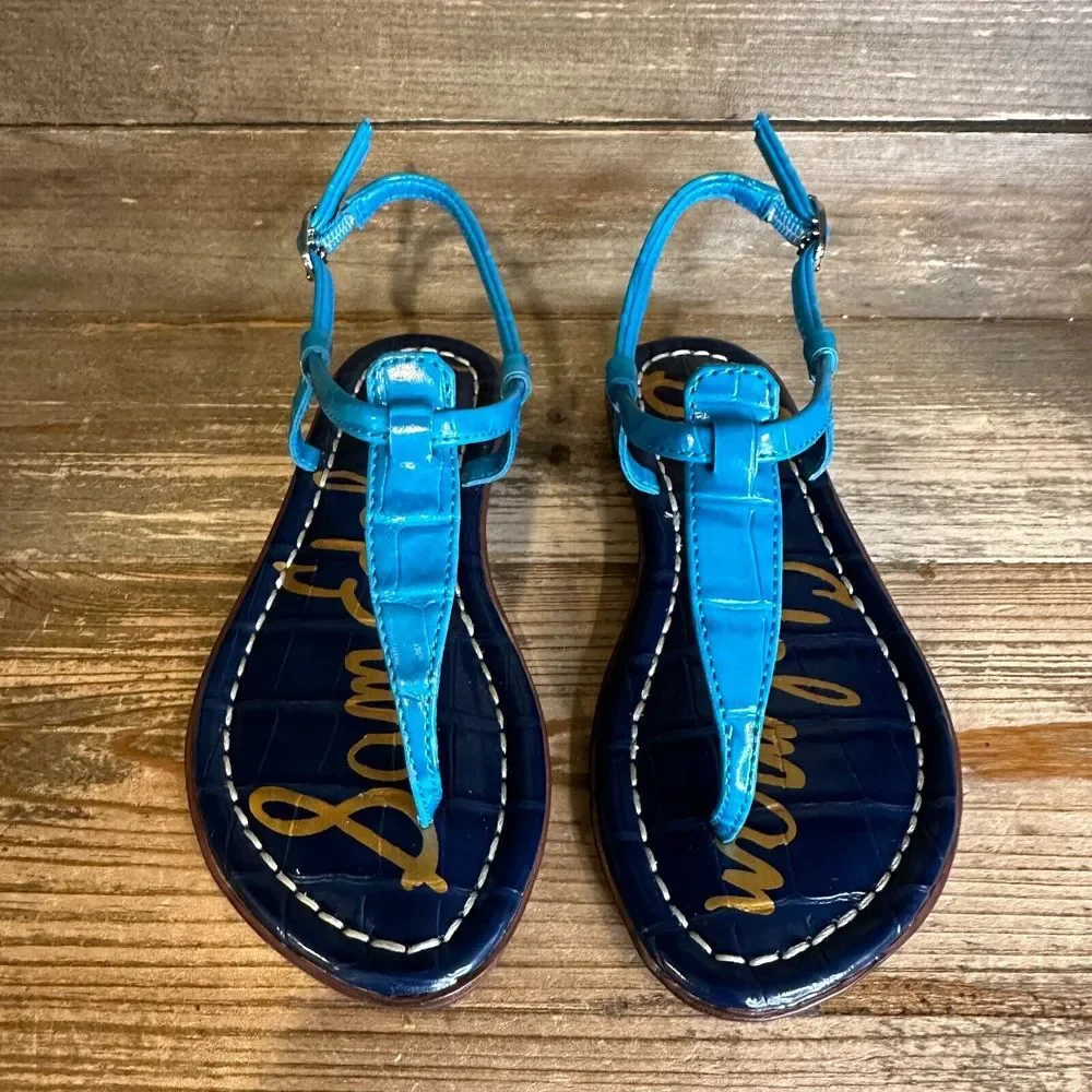 New NIB‎ Childrens Little Kids Sam Edelman Gigi Blue Leather Sandals Size 11 C